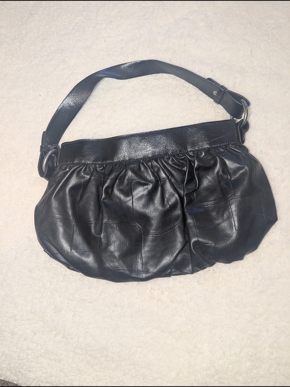 Vera Wang Black Gathered Leather Shoulder Bag
